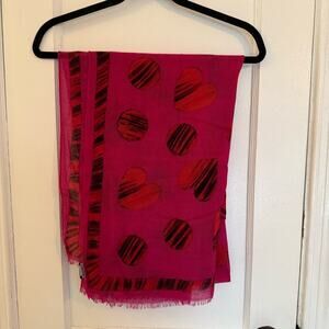 Boutique Moschino Italian Wool Pink and Red Heart Scarf